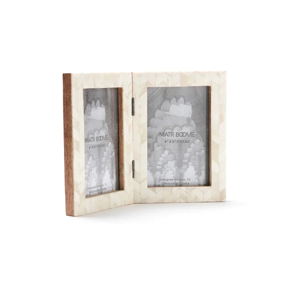 Artemis 4x6 Double Picture Frame Bone