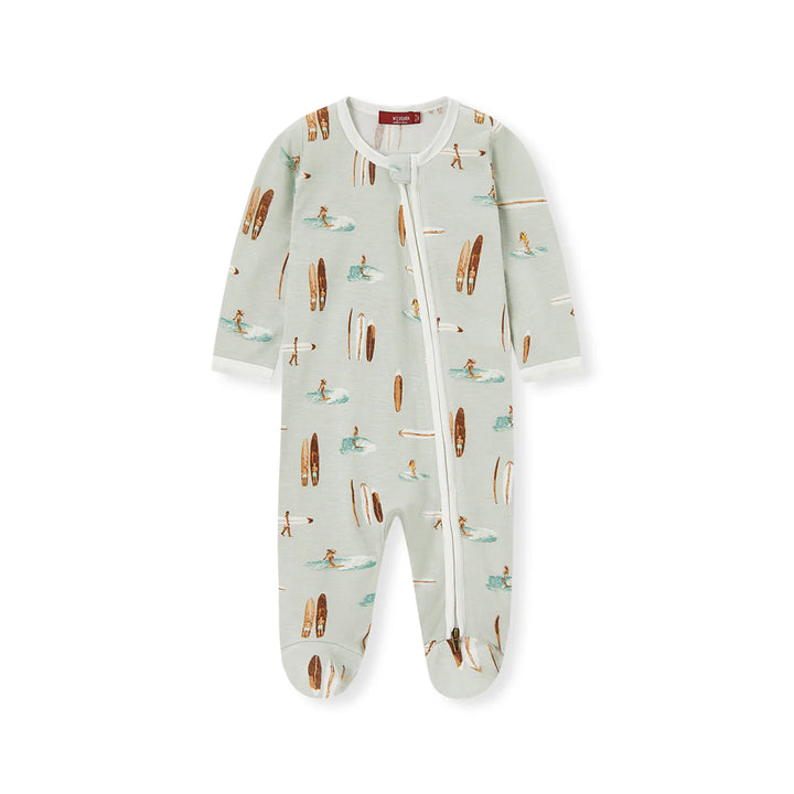 Bamboo Zipper Footed Romper - Vintage Surf
