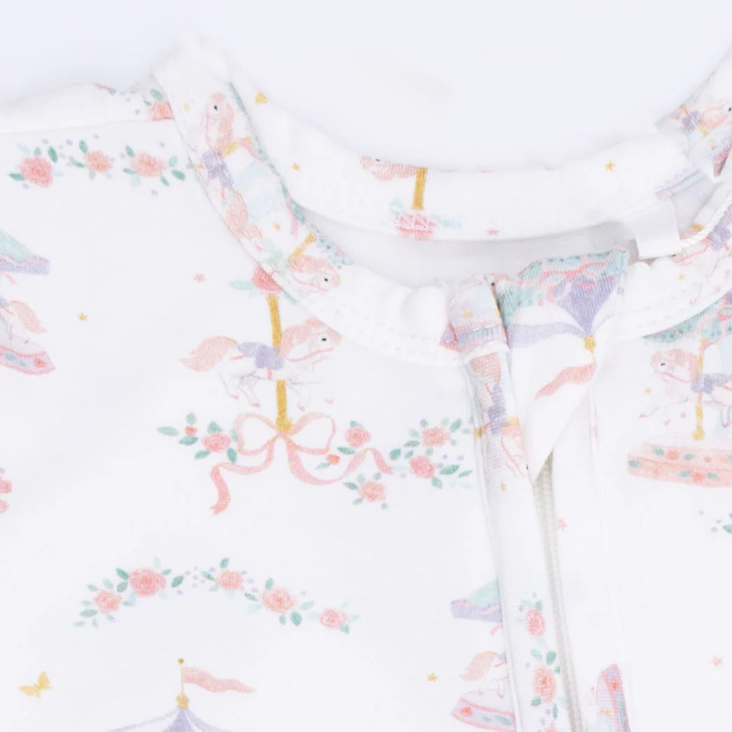 Carousel with Bows 2 Way Ruffle Zipper Footie