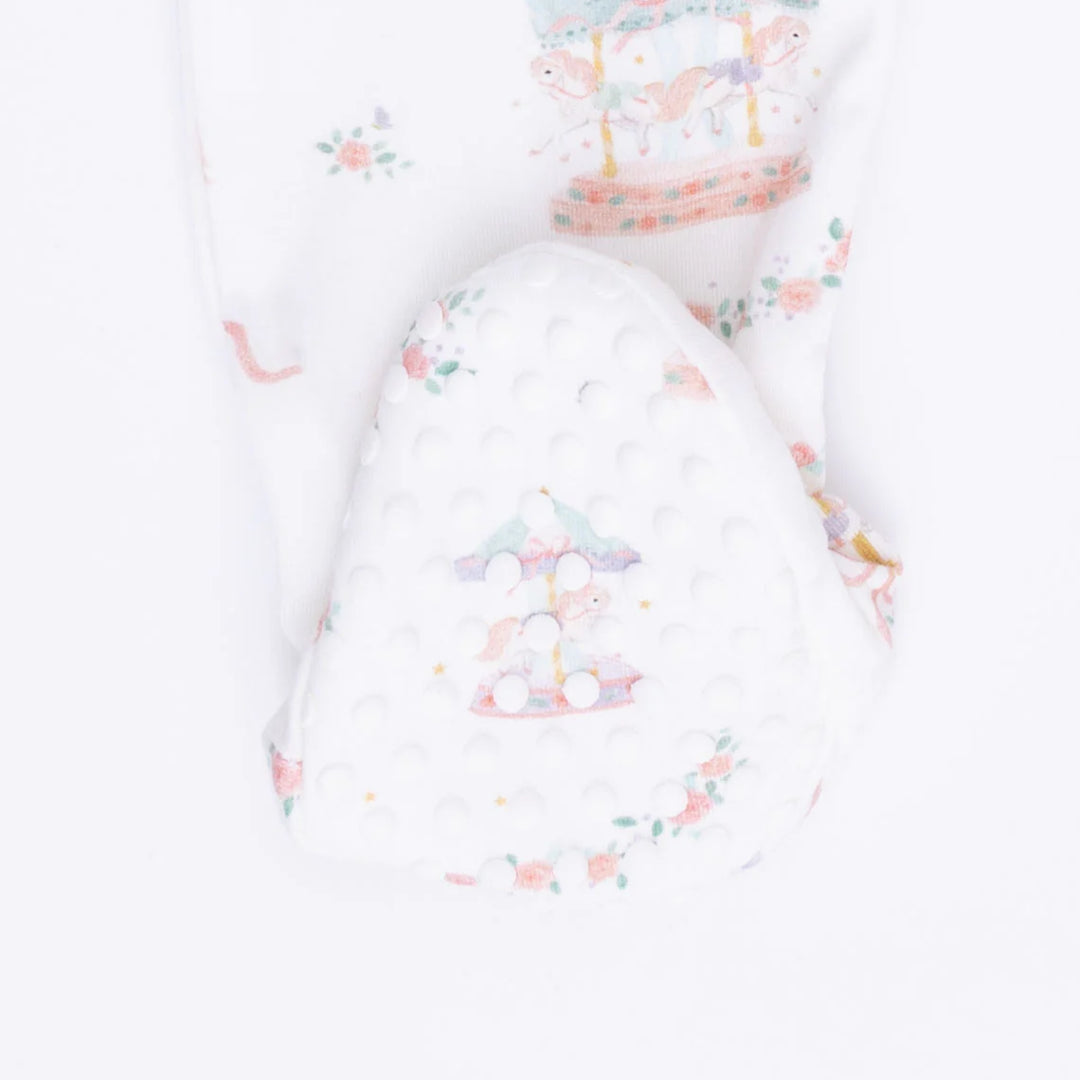 Carousel with Bows 2 Way Ruffle Zipper Footie