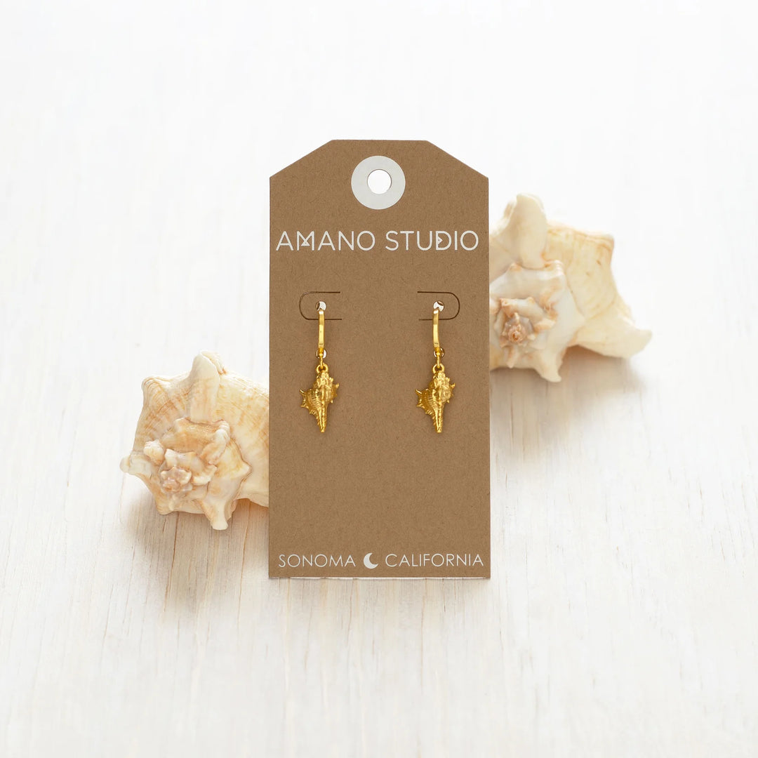 Amano Conch Shell Huggie Hoop Earrings
