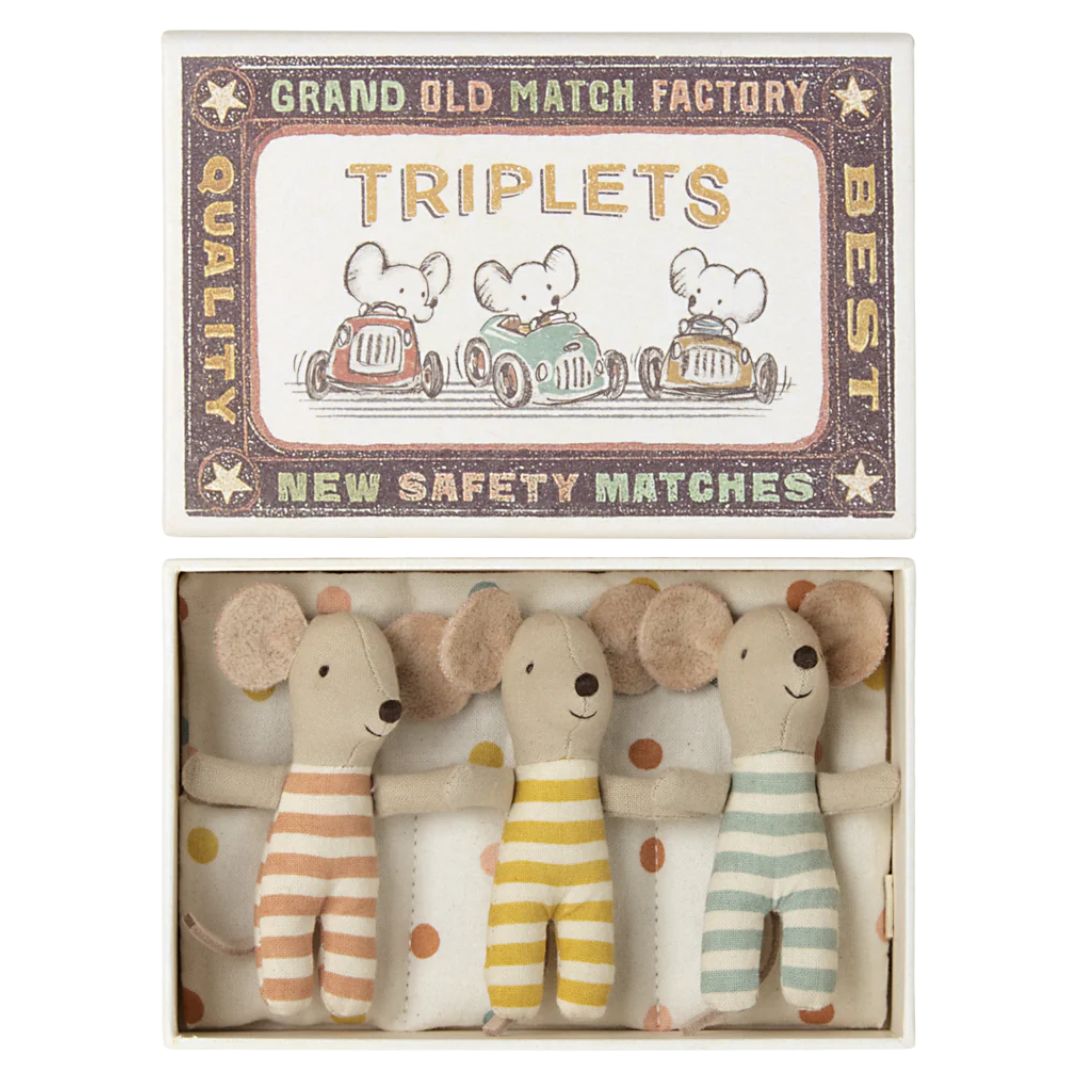 Maileg Baby Mice Triplets in Matchbox (Stripes)