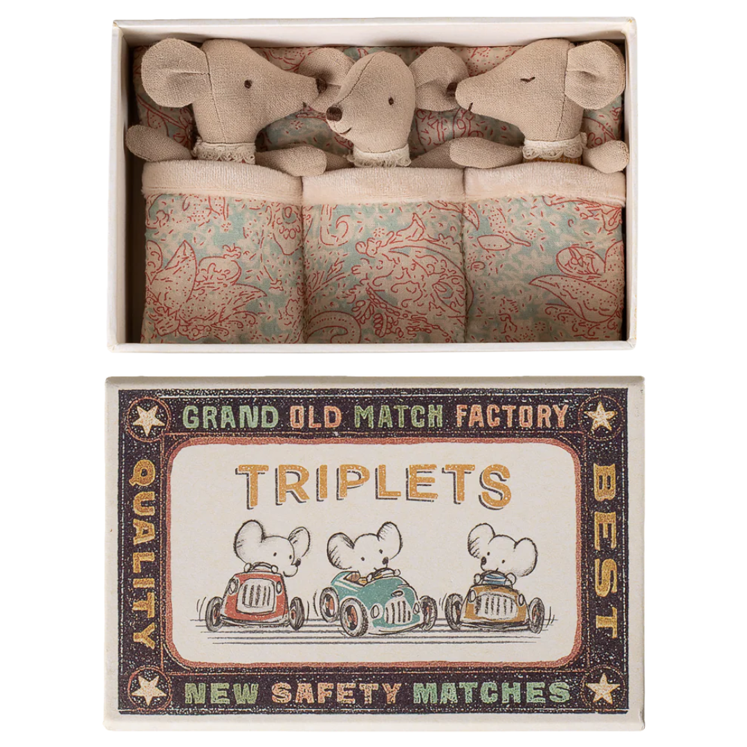 Maileg Baby Mice Triplets in Matchbox (Stripes)