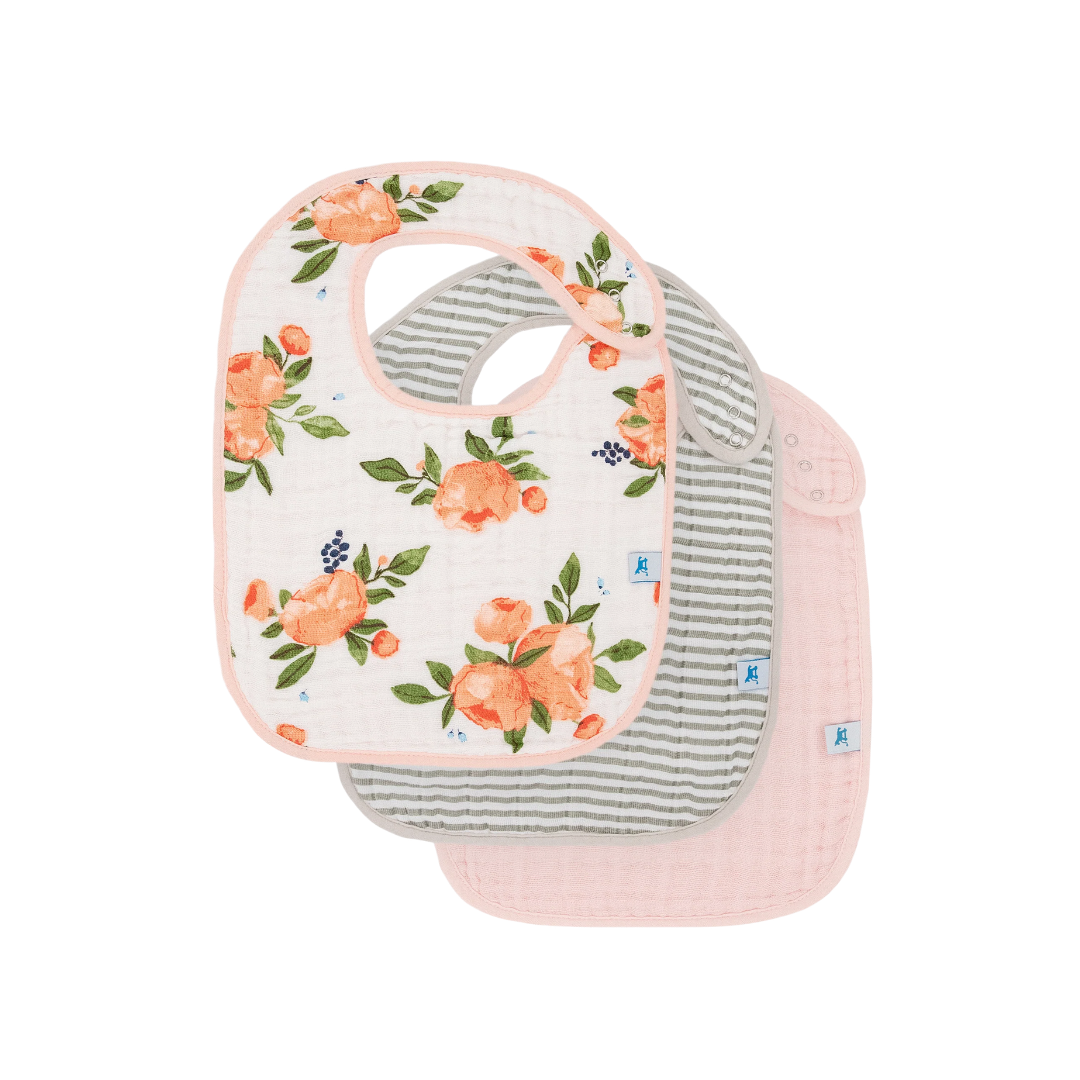 Cotton Muslin Bib 3 Pack - Watercolor Roses