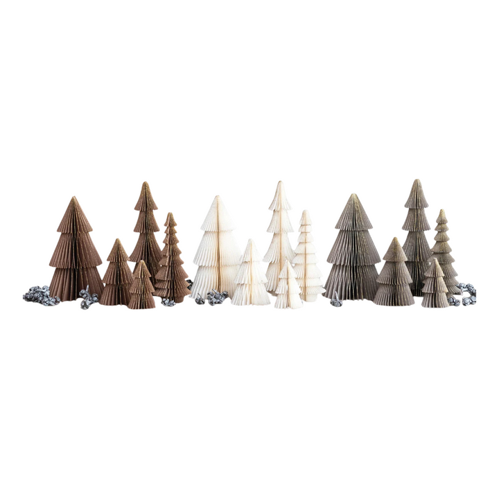 Paper Folding Honeycomb Trees with Gold Glitter Set of 5