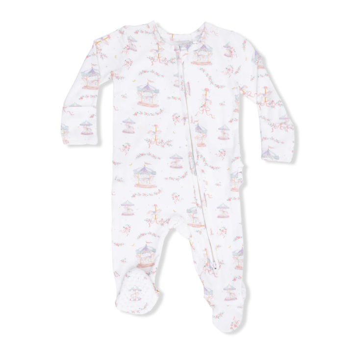 Carousel with Bows 2 Way Ruffle Zipper Footie