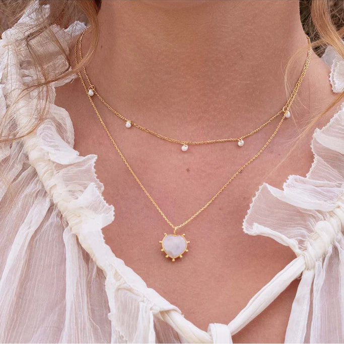 Amano Gemstone Heart Necklace White Moonstone