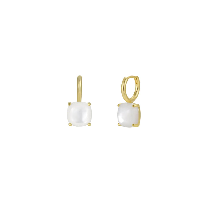 JaxKelly Gemstone Mini Drop Huggie Hoops - Mother of Pearl