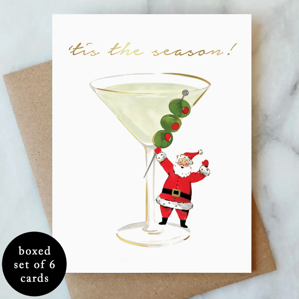 Boxed Set of 6 Santa Martini Holiday Cards