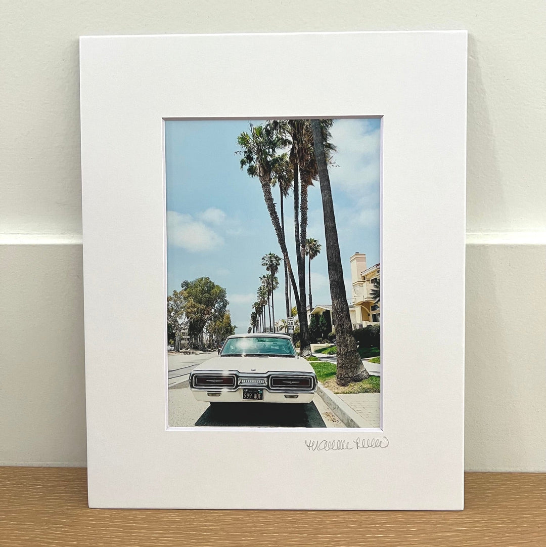 Classic White Car and Palms 8" x 10" Matted Print