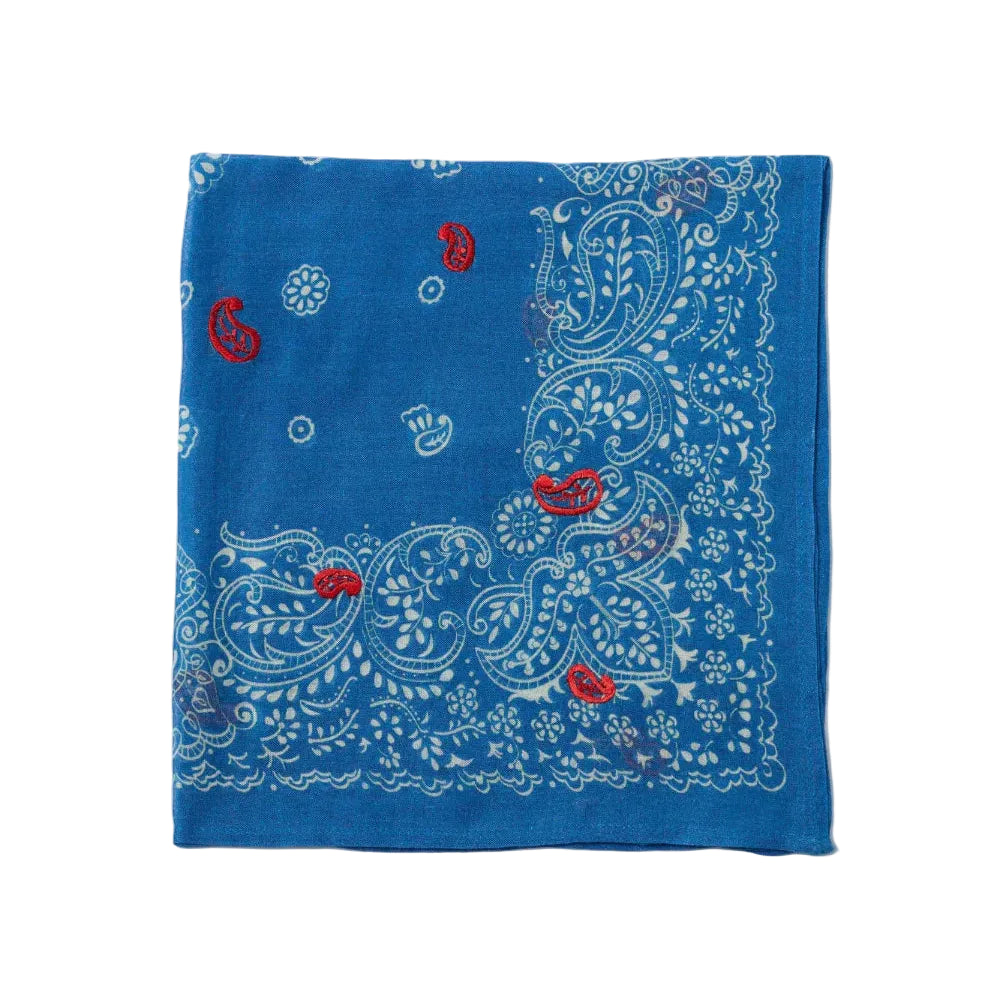 Chan Luu Mediterranean Blue Embroidered Floral Print Bandana
