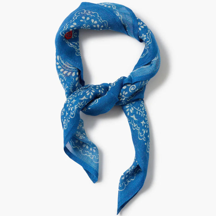 Chan Luu Mediterranean Blue Embroidered Floral Print Bandana