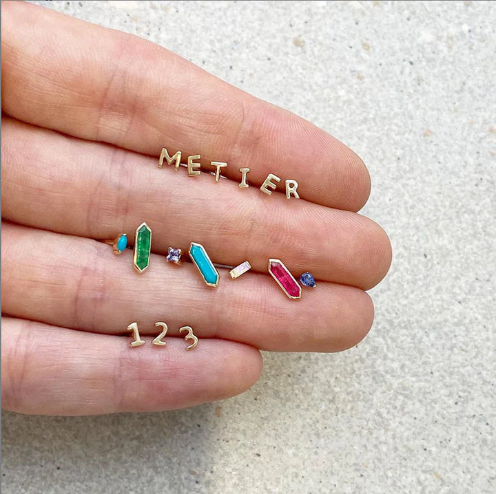 Metier 9ct Mini Hexa Stud (Single) - Turquoise