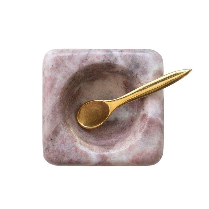 Pink Marble Bowl with Brass Spoon