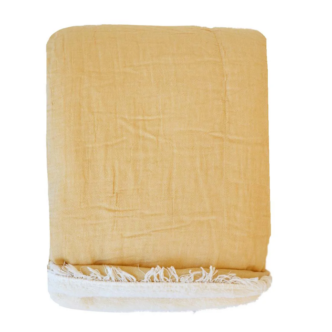 Solid Fleece Lined Throw - Mustard