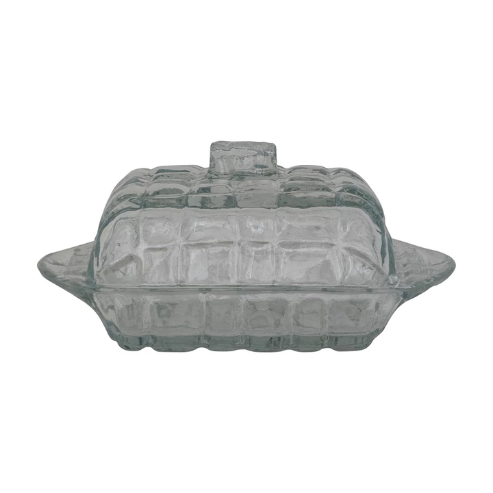Pressed Glass Grid Butter Dish