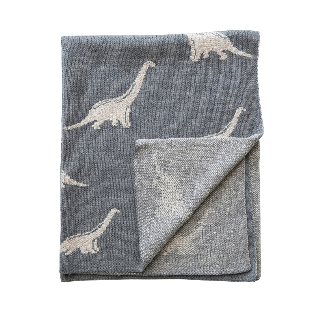 Cotton Knit Dinosaur Baby Blanket