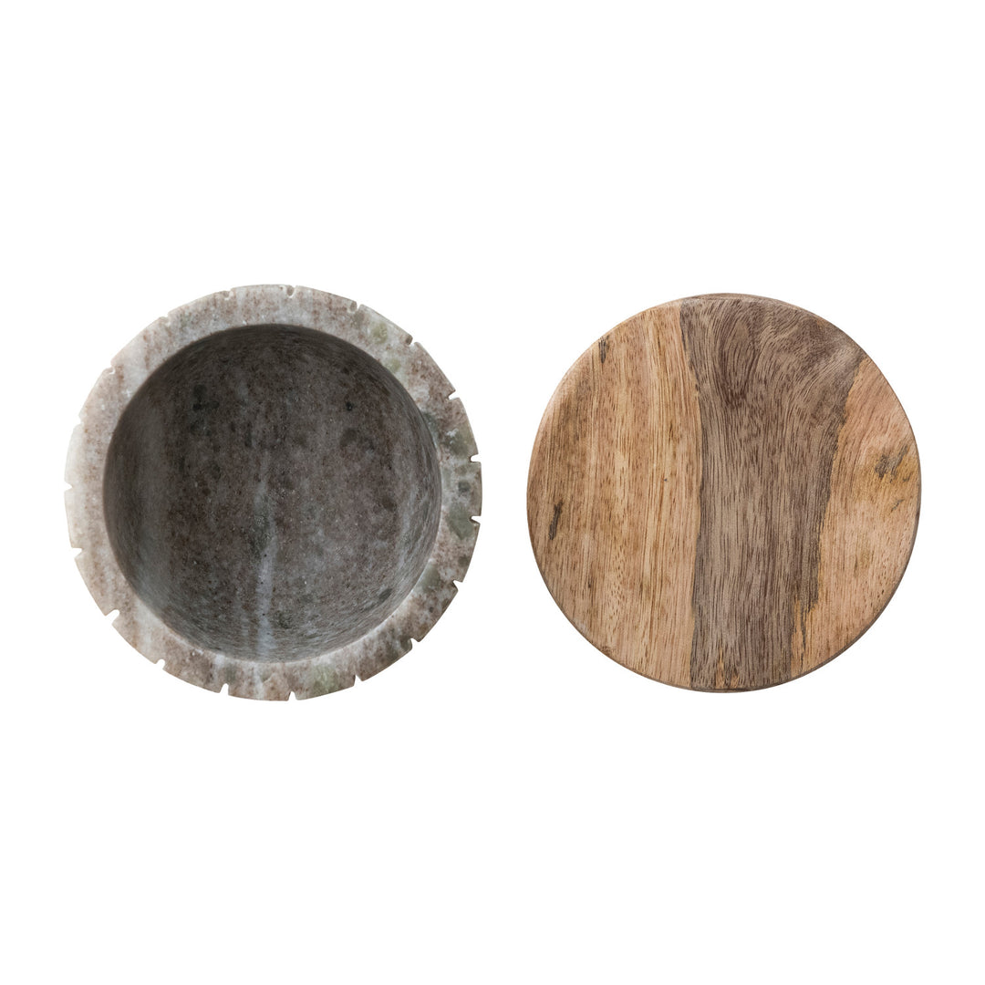 Carved Marble Container with Mango Wood Lid