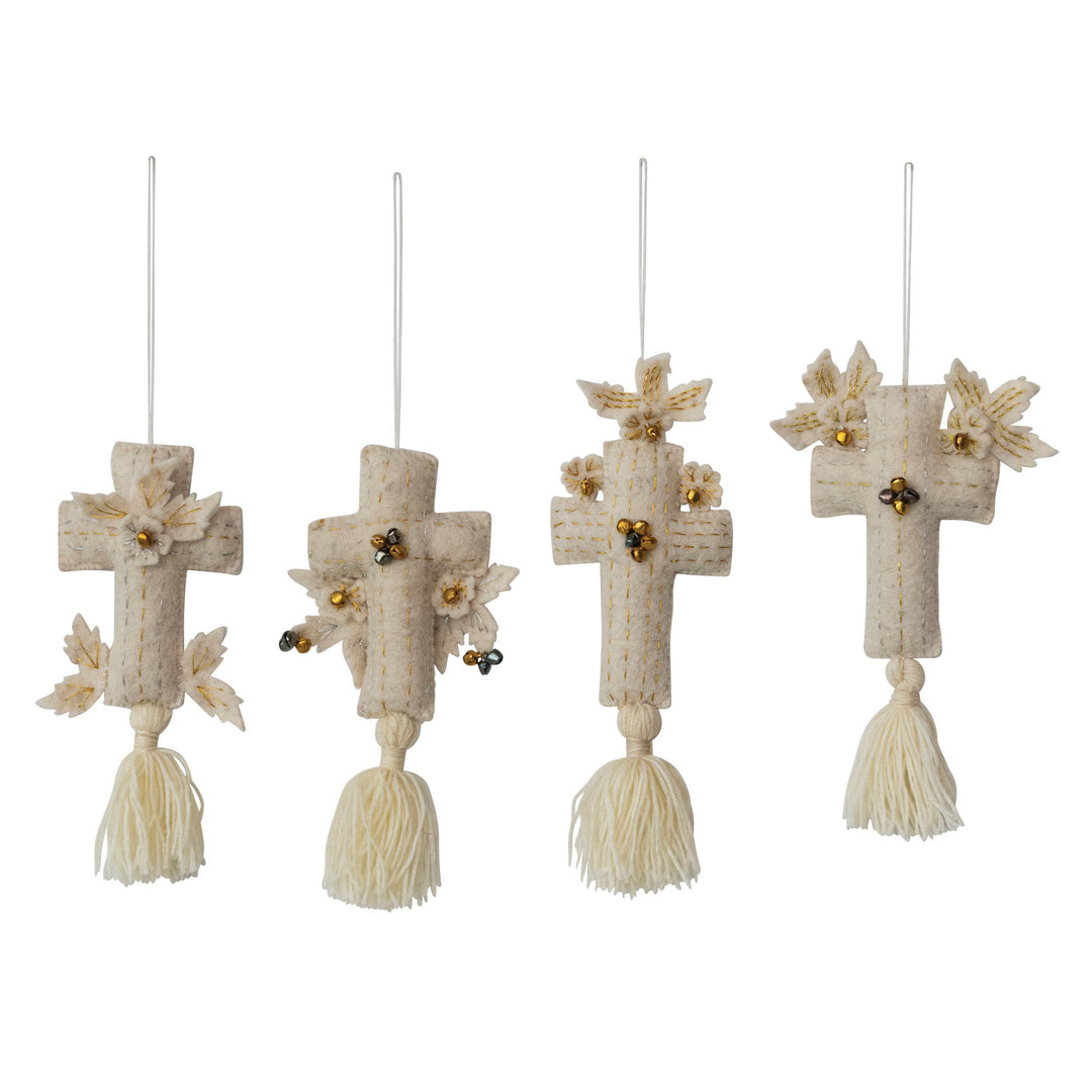 Wool Felt Cross Ornament w/Jingle Bells