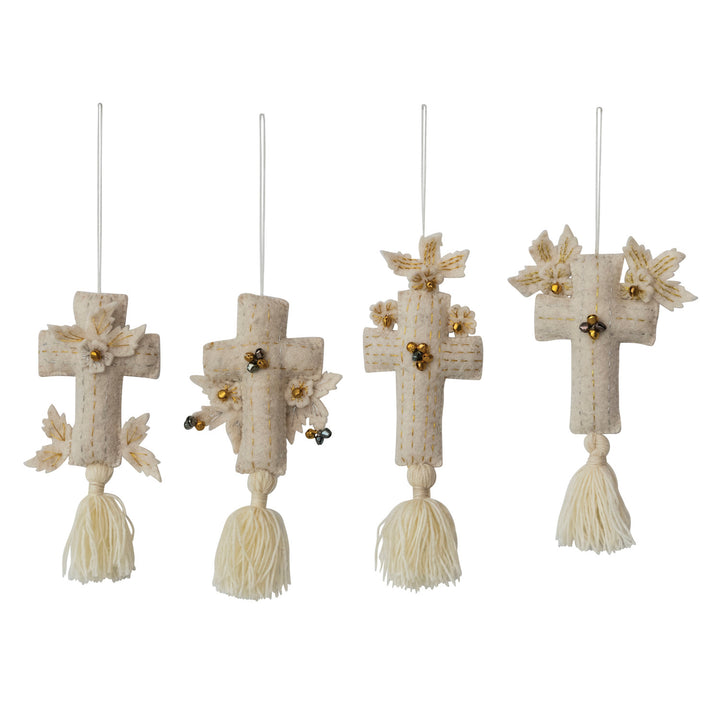 Wool Felt Cross Ornament w/Jingle Bells