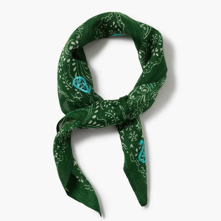 Chan Luu Eden Green Embroidered Floral Print Bandana