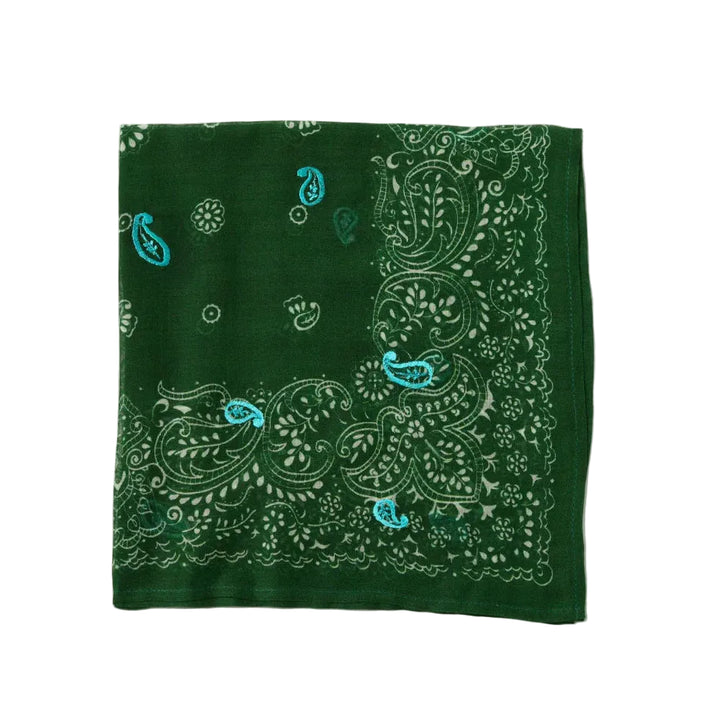 Chan Luu Eden Green Embroidered Floral Print Bandana
