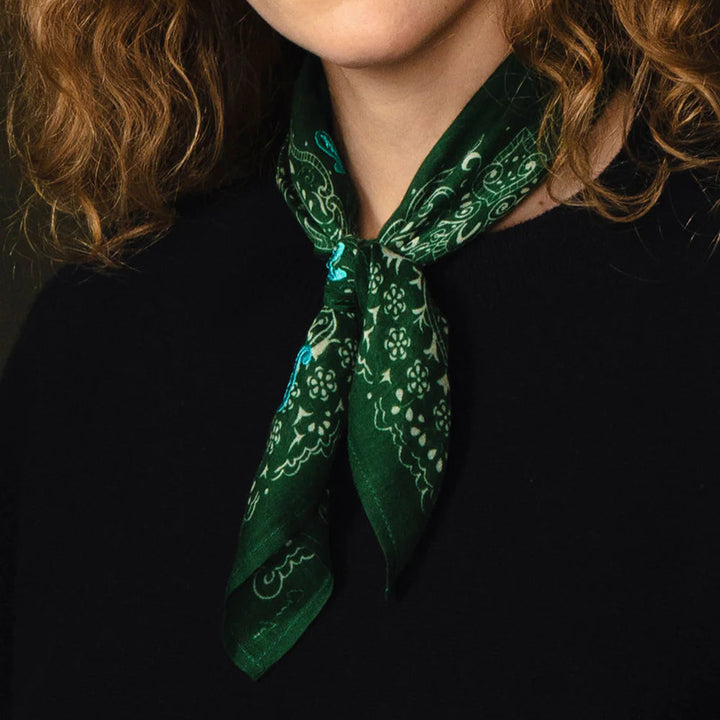 Chan Luu Eden Green Embroidered Floral Print Bandana