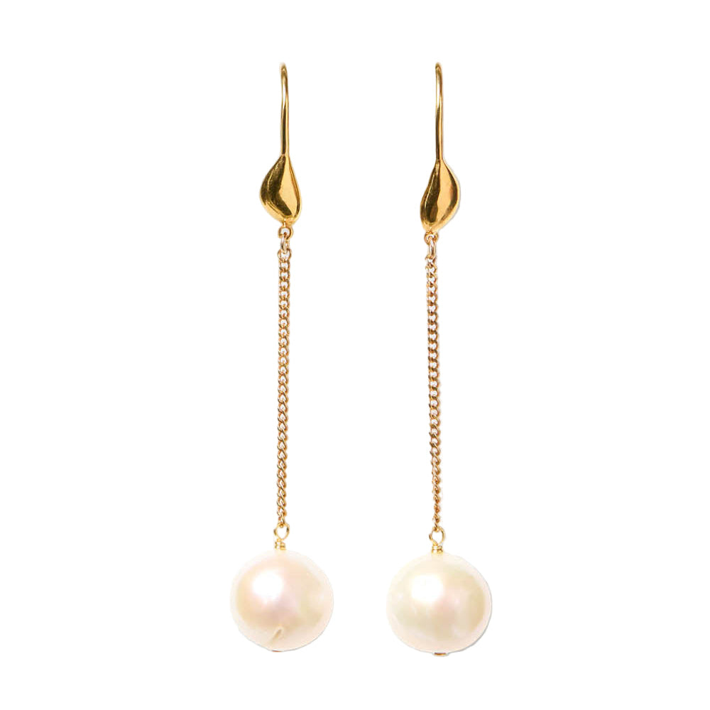 Chan Luu Leaf Chain Freshwater Pearl Earrings