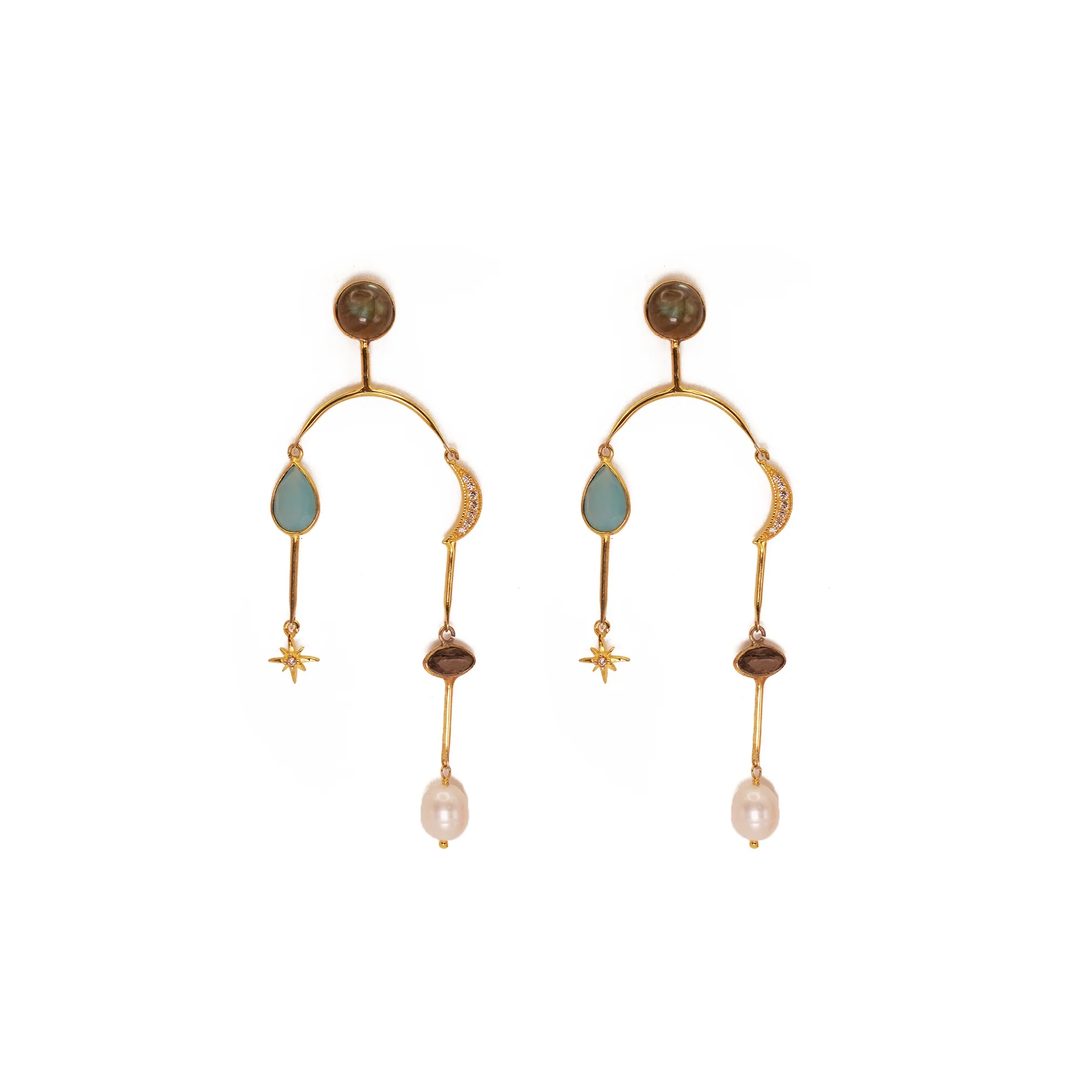 Sugarboo &amp; Co Multi Stone Star and Moon Mobile Earrings