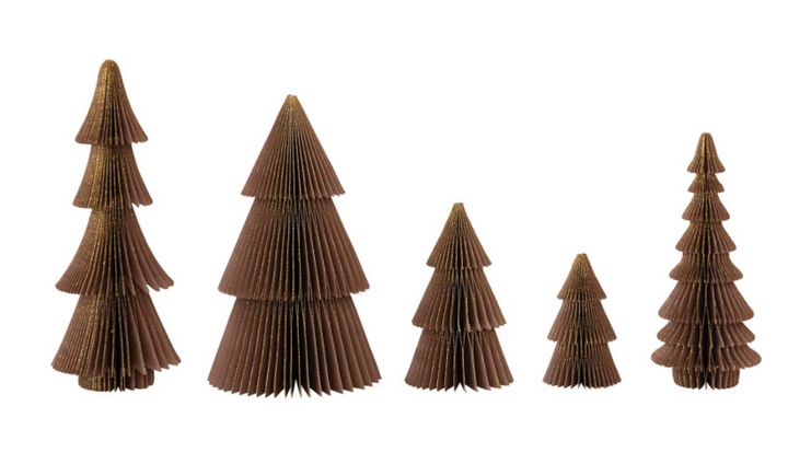 Paper Folding Honeycomb Trees with Gold Glitter Set of 5