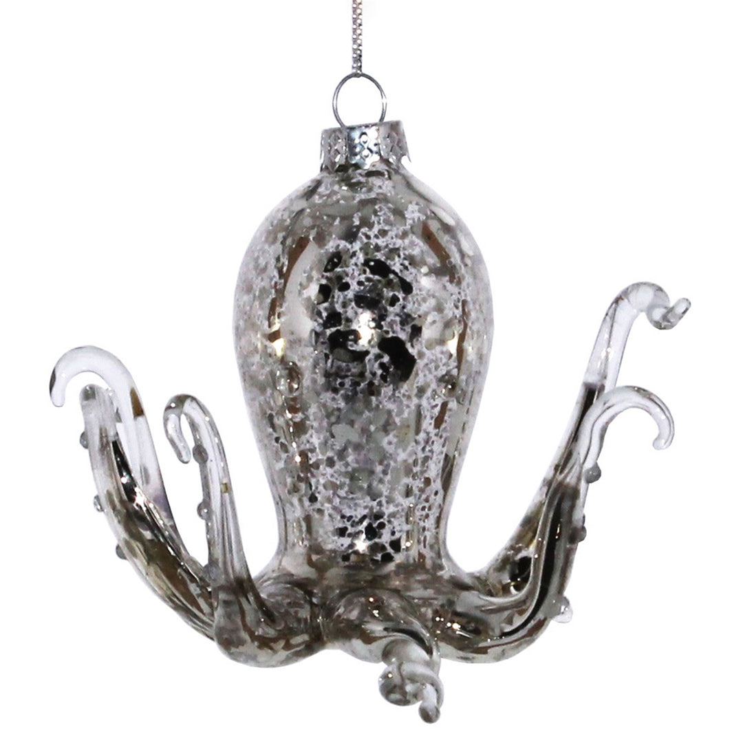 Octopus Glass Ornament Silver