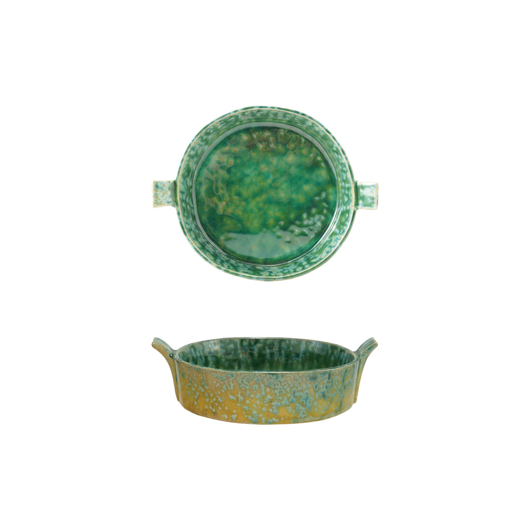 Green Stoneware Baker with Handles