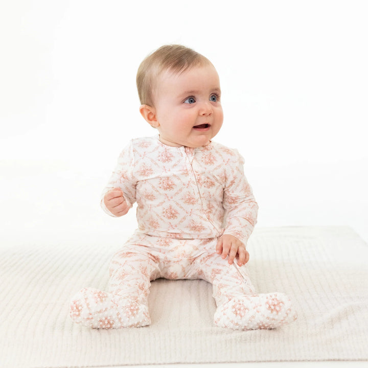 Rose Bow Lattice 2 Way Ruffle Back Zipper Footie