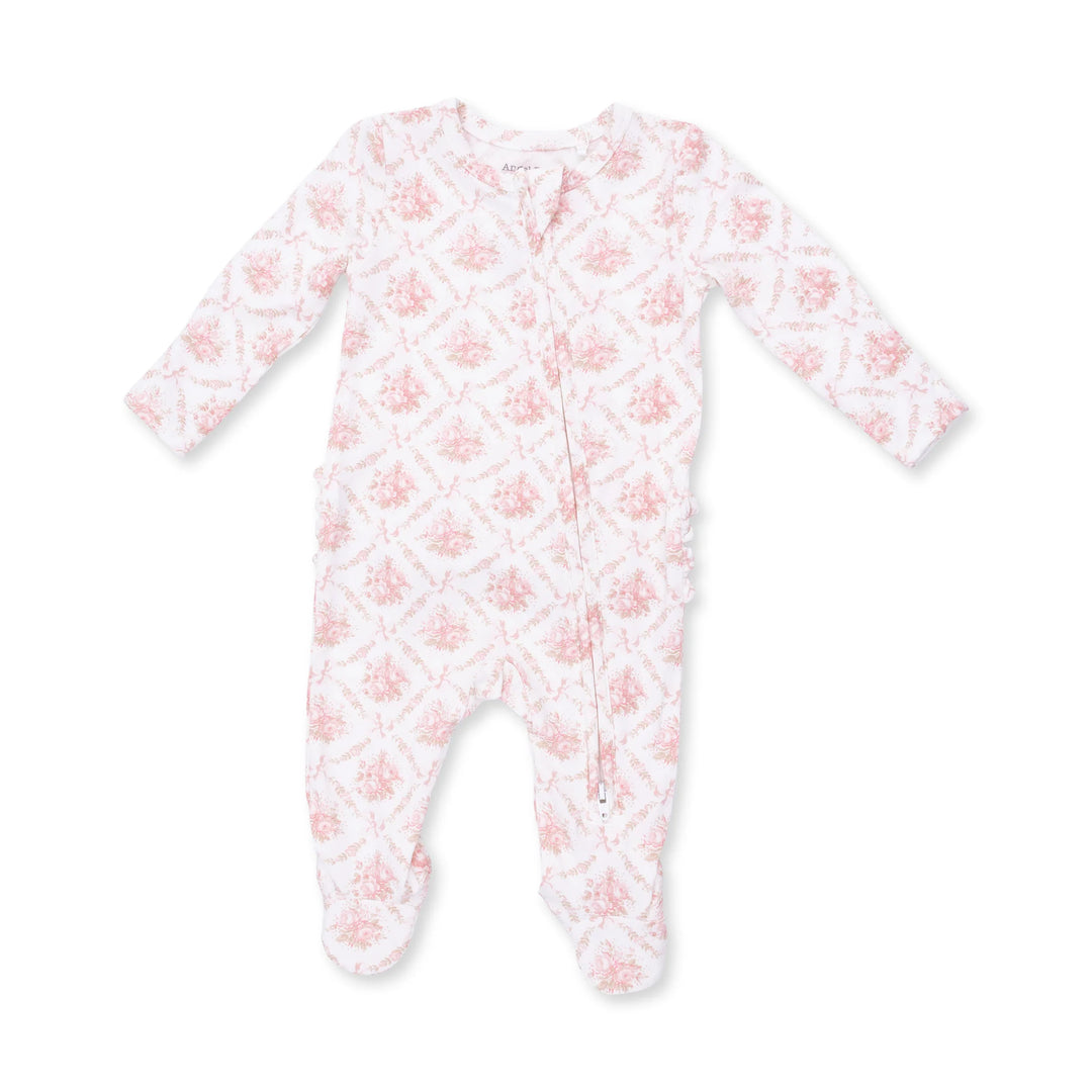 Rose Bow Lattice 2 Way Ruffle Back Zipper Footie