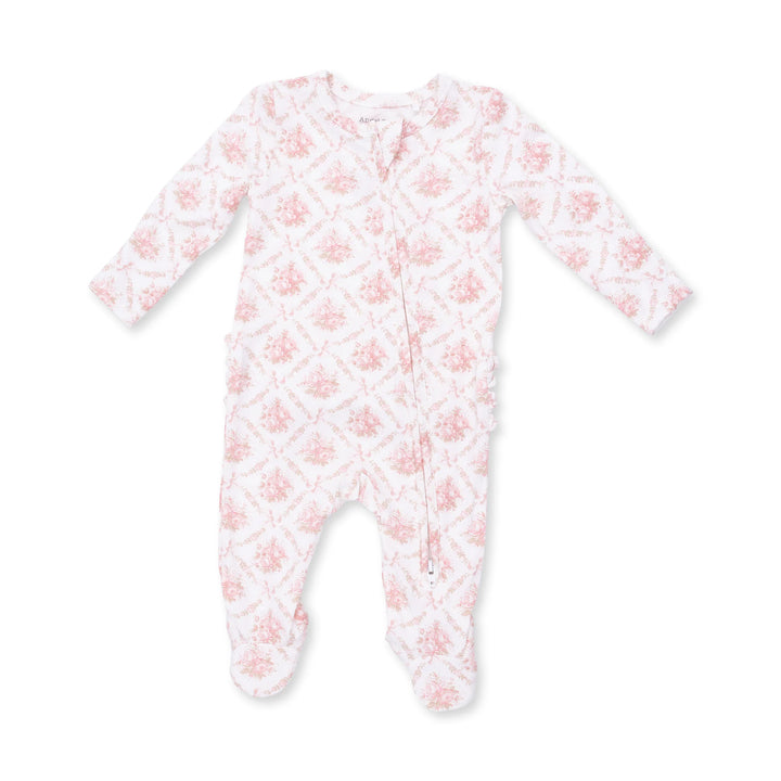 Rose Bow Lattice 2 Way Ruffle Back Zipper Footie