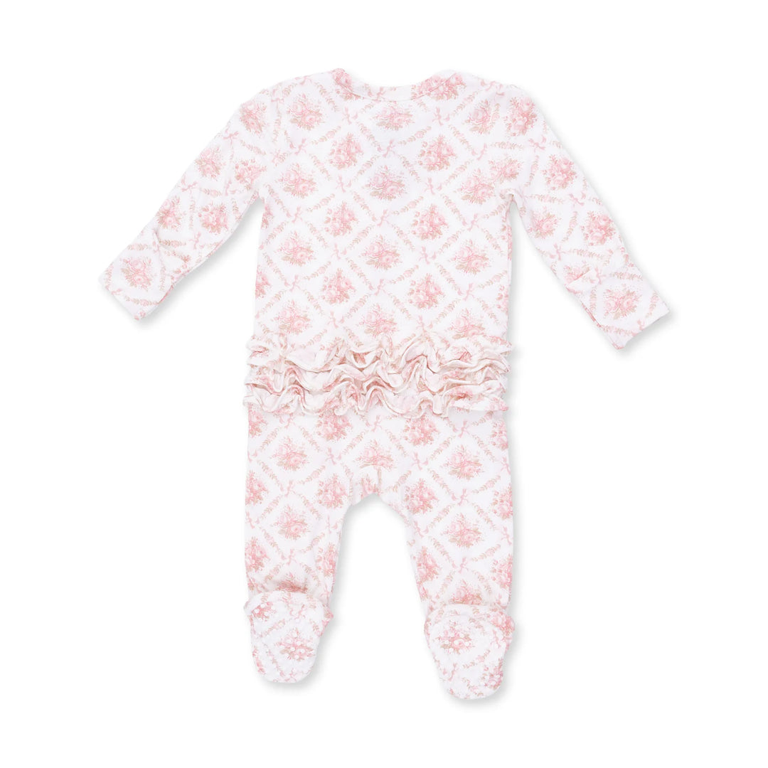 Rose Bow Lattice 2 Way Ruffle Back Zipper Footie