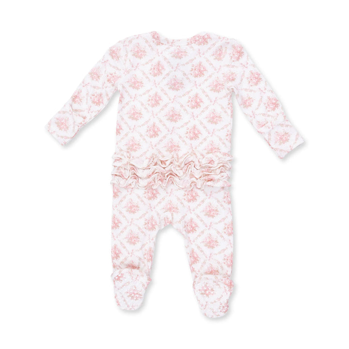 Rose Bow Lattice 2 Way Ruffle Back Zipper Footie
