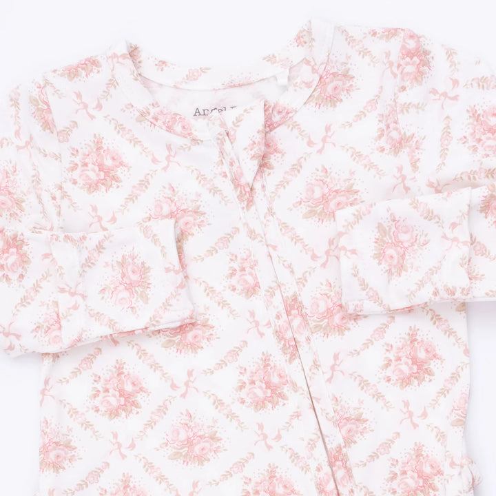 Rose Bow Lattice 2 Way Ruffle Back Zipper Footie
