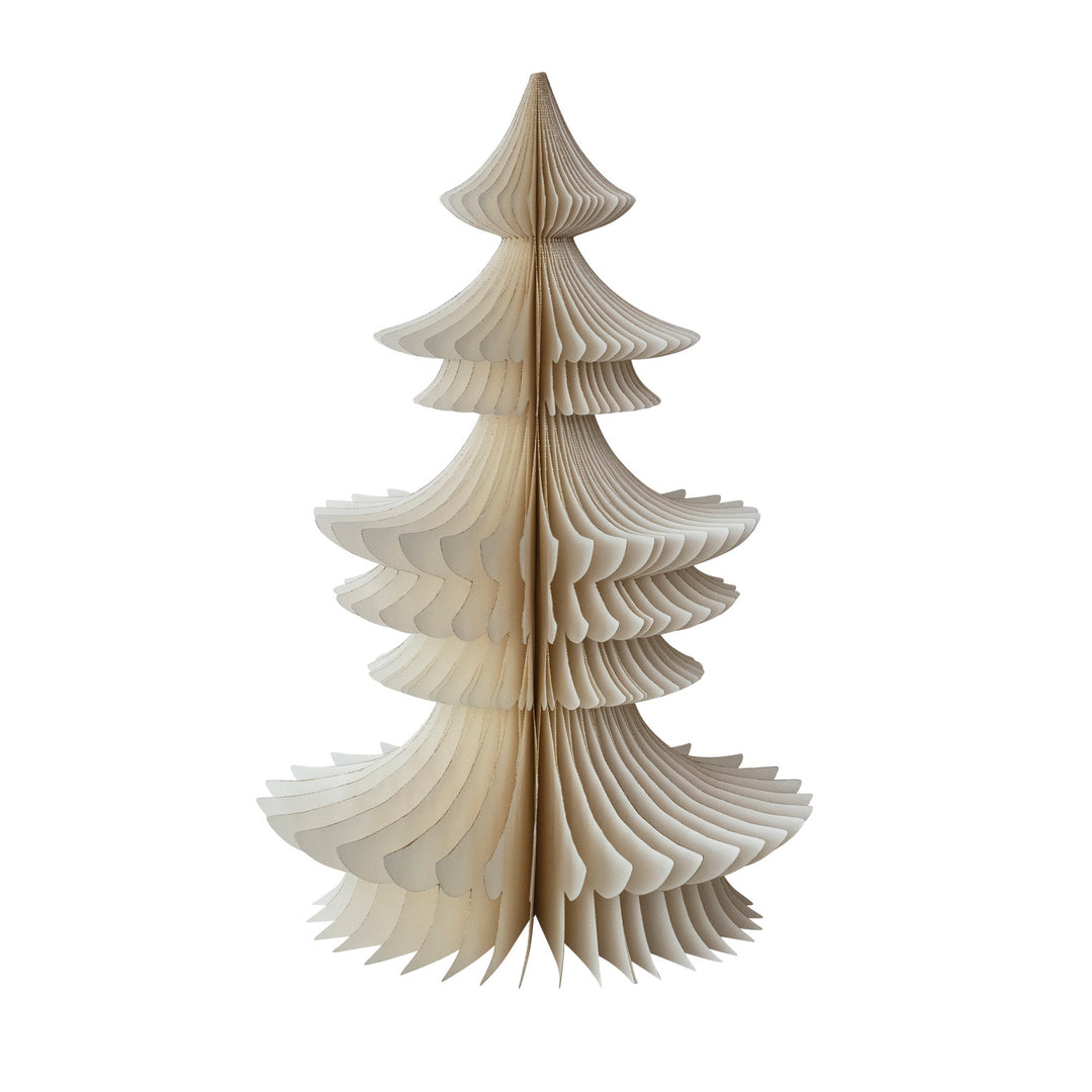 18"h Ivory Paper Folding Honeycomb Tree w/Gold Glitter Edges