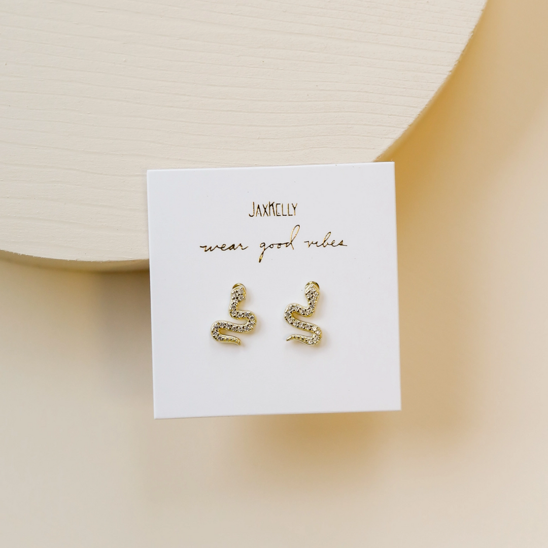 JaxKelly Gold Pave Snake Stud Earrings