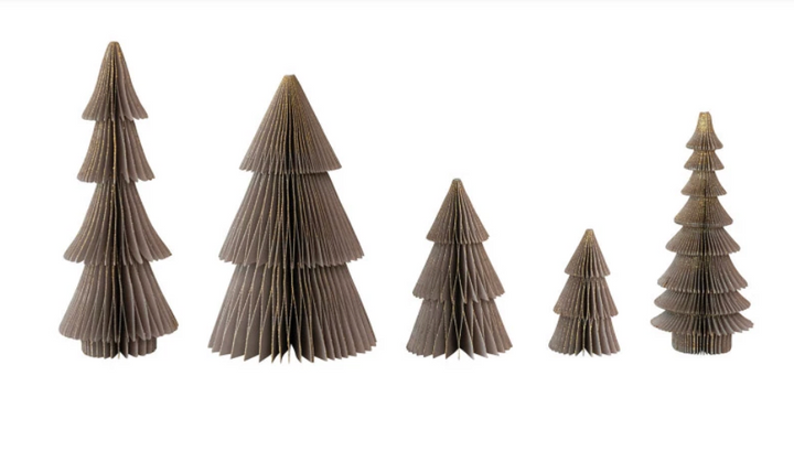 Paper Folding Honeycomb Trees with Gold Glitter Set of 5