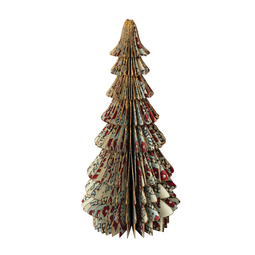 7"h Vintage Pattern Block Printed Paper Folding Honeycomb Tree