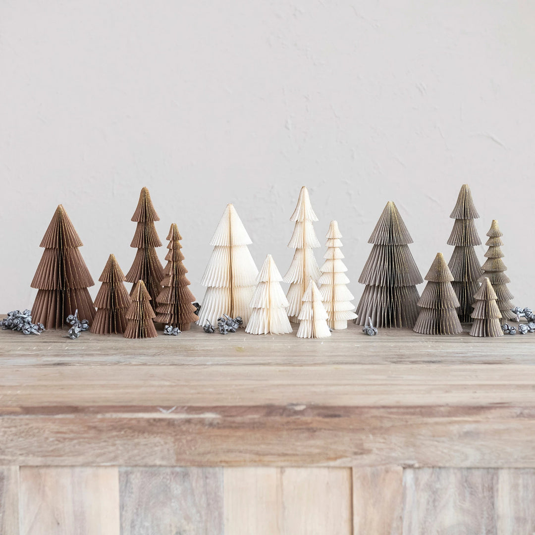Paper Folding Honeycomb Trees with Gold Glitter Set of 5