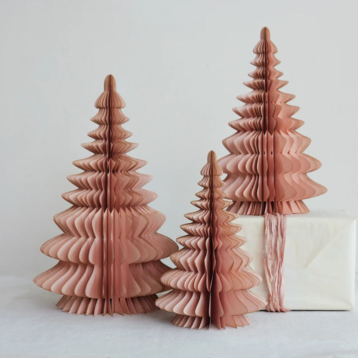 14.5"h Blush Paper Folding Honeycomb Tree w/Gold Glitter Edges