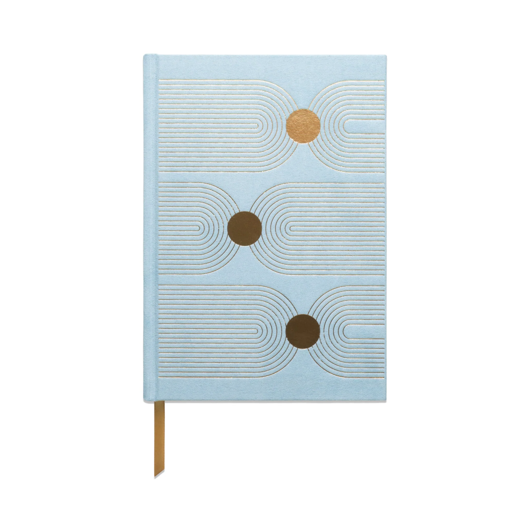 Hard Cover Suede Cloth Journal w/Pocket - Arch Dot Blue
