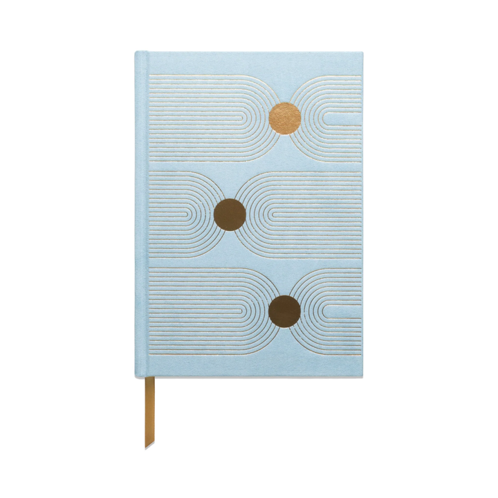 Hard Cover Suede Cloth Journal w/Pocket - Arch Dot Blue