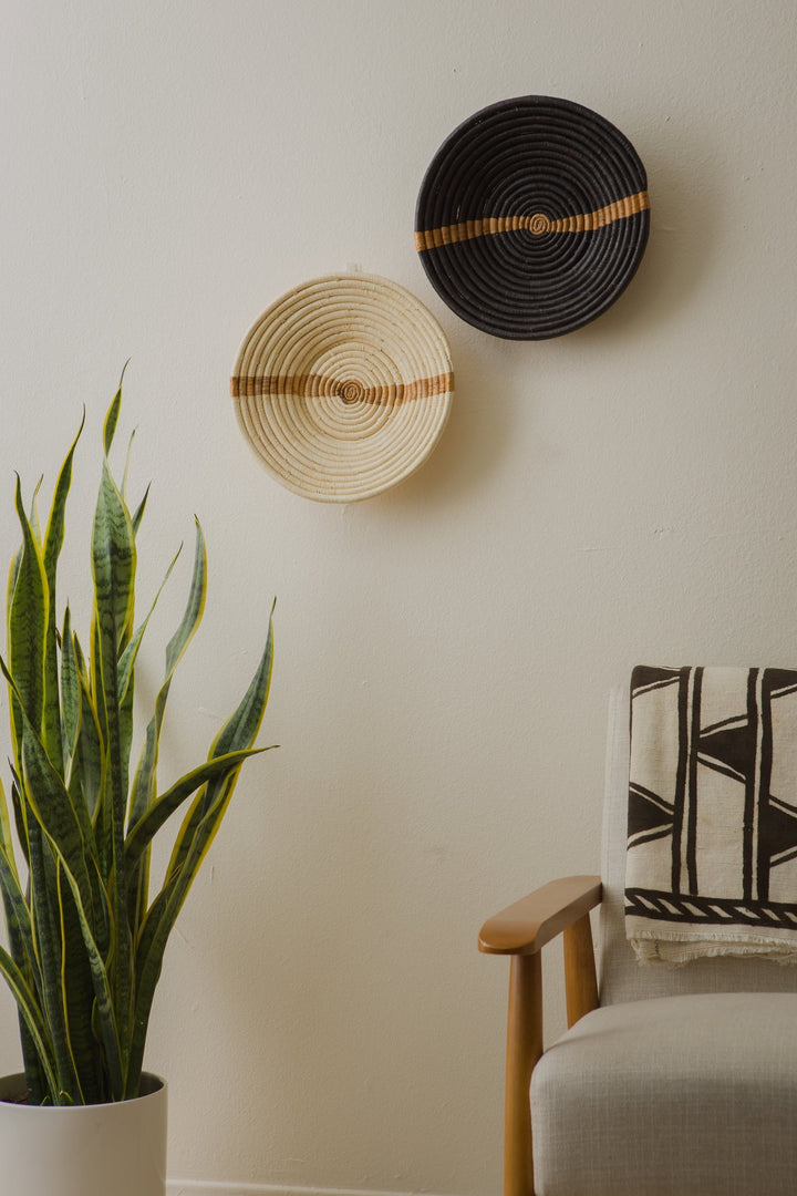 12" Large Banana Bark Striped Round Basket