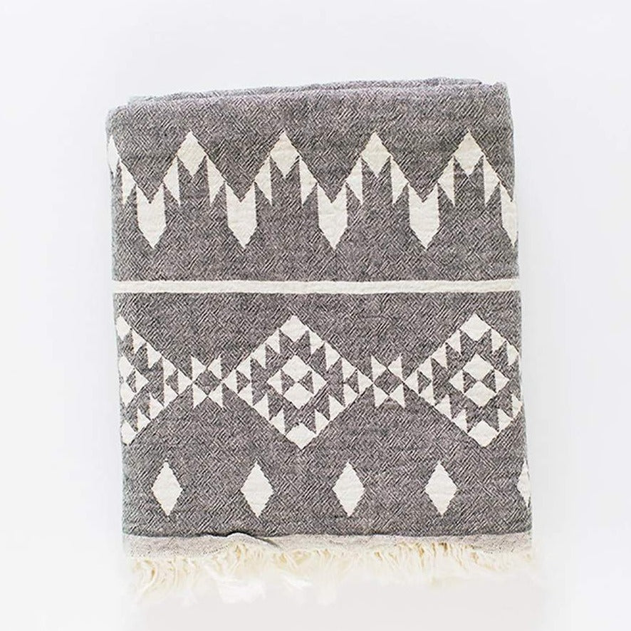 Kilim Fleece Lined Throw - Black