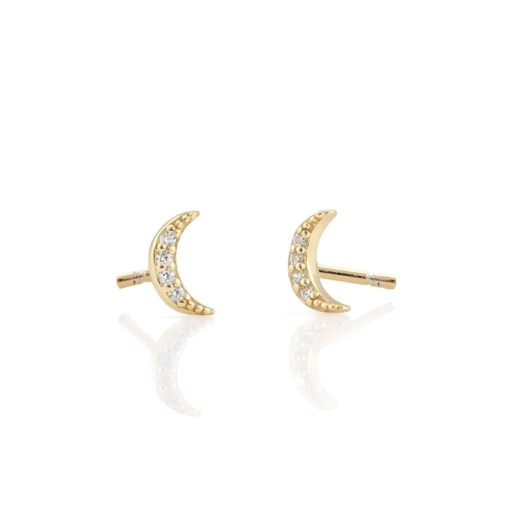 Kris Nations Crescent Moon Pave Stud Earrings