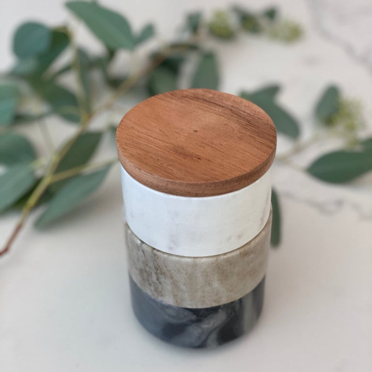 Marble Stacking Pinch Pots w/Acacia Lid